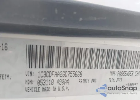 2016 Dodge Dart Se from USA, damaged, VIN 1C3CDFAA2GD755668